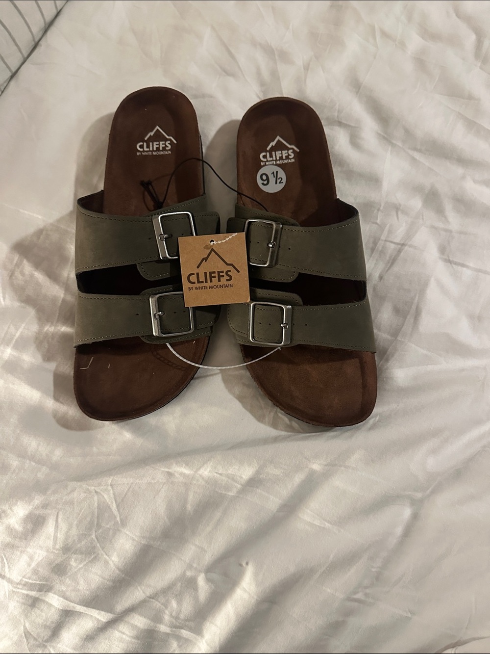 Cliffs by WHITE MOUNTAIN Men's Olive Green Double-Buckle Slide Sandals